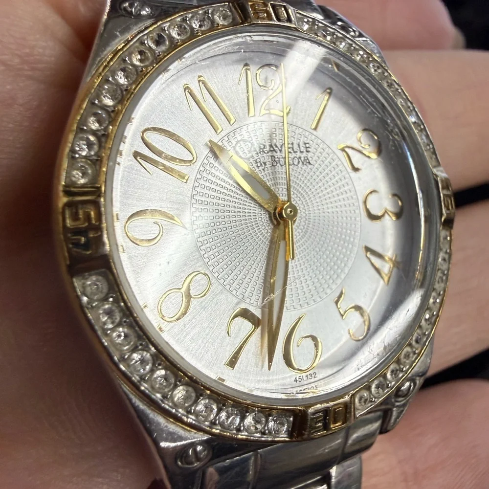Caravelle by Bulova 45L132 Two-Tone Crystal Women’s Watch w/ Extra Links
